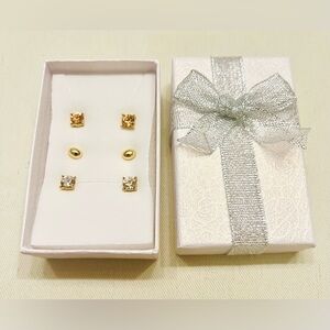 LOFT Elegant Gold-Toned, Clear, Peach Post Back Earrings